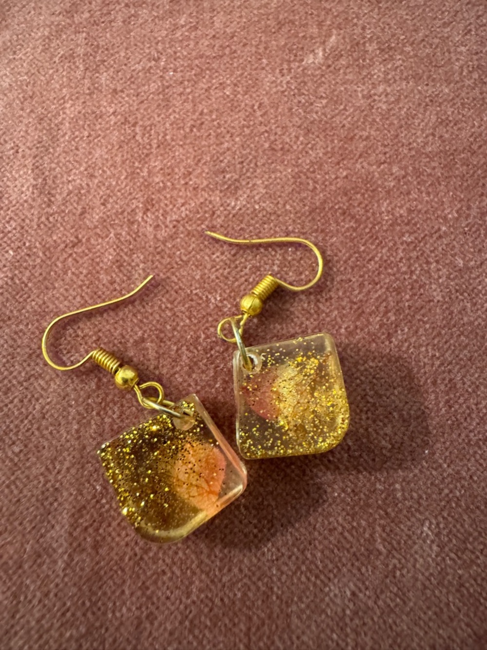 Gold Glitter Resin Drop Earrings - Women Jewelry